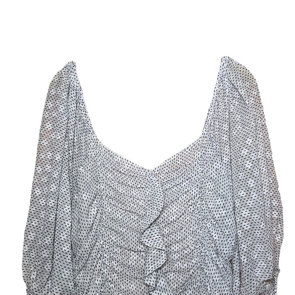 Minkpink Kalea Ruched Mini Dress Black White‎ Ruffle Size Large Balloon Sleeve - Picture 7 of 11